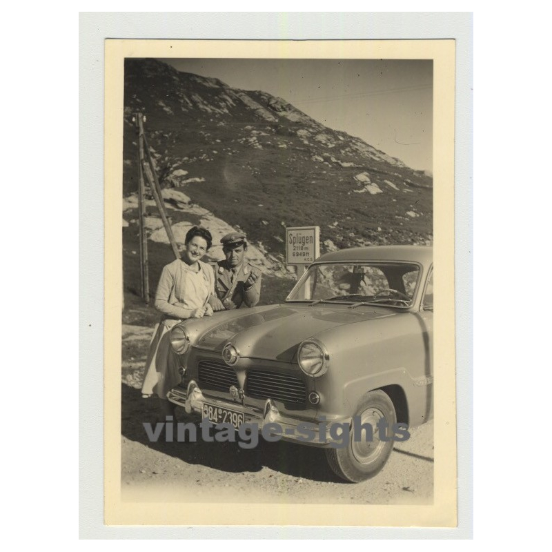 Ford Taunus 12M 15M On Tour: Mountain Pass Splügen Frontier (Vintage Photo 50s)