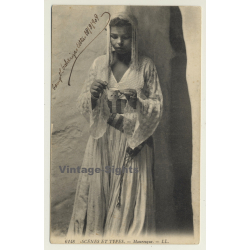 Maghreb: Moorish Woman Drinks Coffee / Mauresque (Vintage PC L.L. 1909)