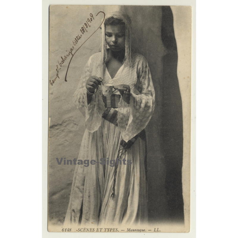 Maghreb: Moorish Woman Drinks Coffee / Mauresque (Vintage PC L.L. 1909) Maghreb: Moorish Woman Drinks Coffee / Mauresque (Vintage PC L.L. 1909)