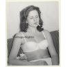 Blonde Woman In White Bra Smokes Cigarette (2nd Gen. Photo GDR ~1980s)