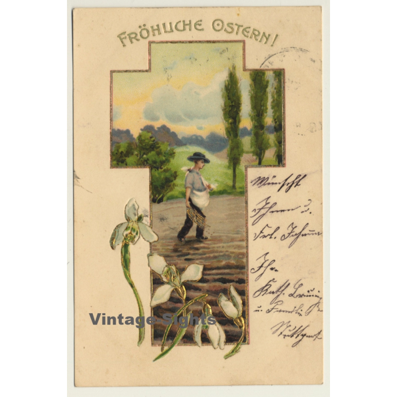 Happy Easter - Sawing Seeds - Agriculture (Vintage PC 1903)