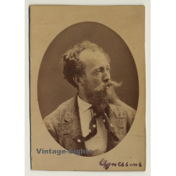 E.Guerin / Bruxelles: Portrait Of Man W. Wild Beard (Vintage Cabinet Card ~1880s)