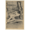 French Nude On Lake Shore / Boudoir - Studio GB (Vintage PC ~1900s)