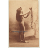Longhaired French Nude W. Silk Scarf / Boudoir (Vintage PC ~1900s)
