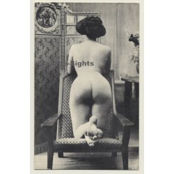 Rear View Of French Nude On Chair / Butt - Feet - Boudoir (Vintage PC ~1910s/1920s)