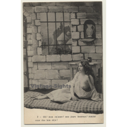 French Nude Gives Peek On Breast *2 / Boudoir (Vintage PC  ~1900s)