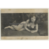French Nude Lingers On Chaisselongue / Boudoir (Vintage PC ~1900s/1910s)