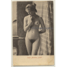 Pretty Pensive French Nude / Boudoir (Vintage PC ~1900s)