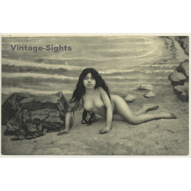 Nude Sea Nymph On Sea Shore Boudoir Vintage Pc S S