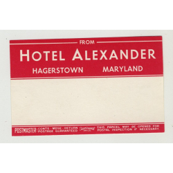 Hotel Alexander - Hagerstown / USA (Vintage Luggage/Postal Label)