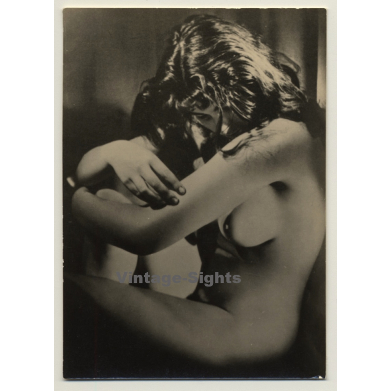 Nude Study Of Brunette Woman / Upper Body (Vintage RPPC ~1950s)