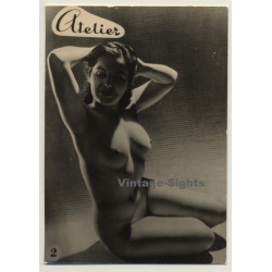 Nude Study Of Brunette Woman / Atelier (Vintage RPPC ~1950s)