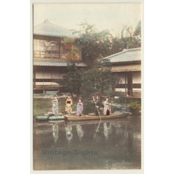 Japan: Geishas On Dugout Canoe / Kimono (Vintage Hand Tinted PC ~1910s)