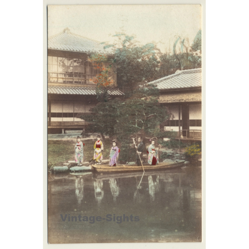 Japan: Geishas On Dugout Canoe / Kimono (Vintage Hand Tinted PC ~1910s)