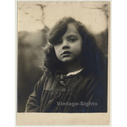 Portrait Of Wild Little Longhaired Girl / Corduroy (Vintage Sepia Photo ~1930s/1940s)