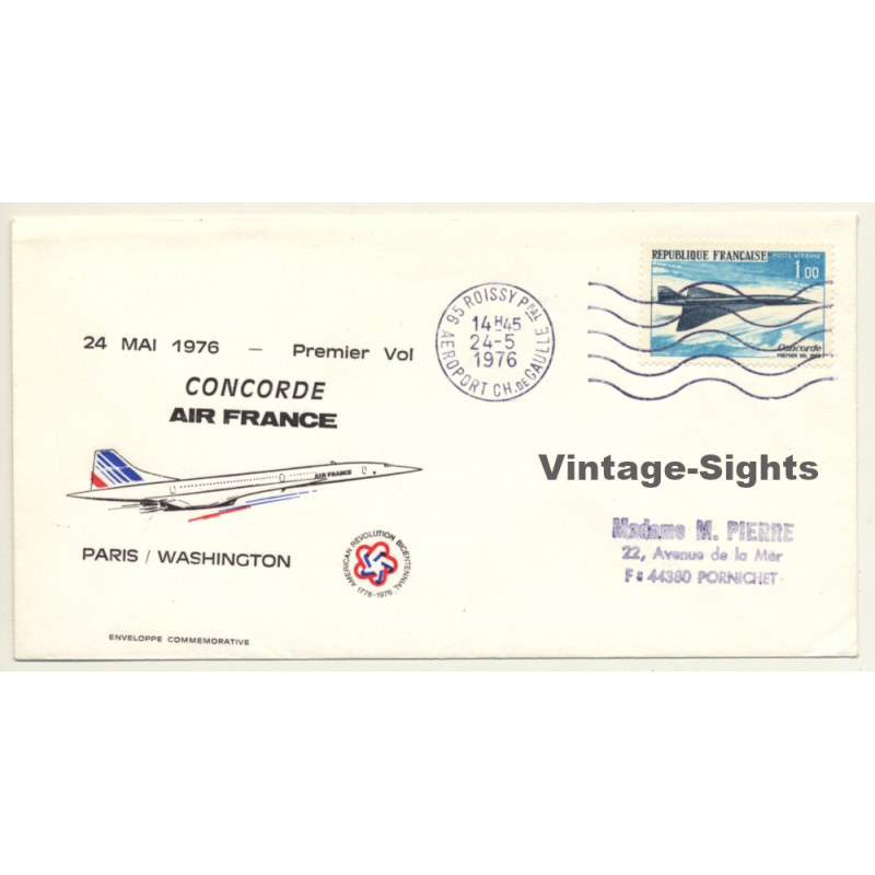 Air France / Concorde: Premier Vol Paris-Washington 24 Mai 1976 *2 (Vintage First Day Cover)