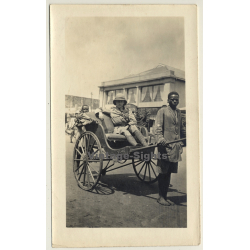 Africa: Colonialist In Rickshaw Pulled By A Native (Vintage Photo 1930s/1940s)