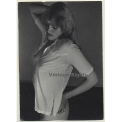 Blonde Semi Nude In Blouse / Breast Flash (Vintage Photo GDR 1980s)