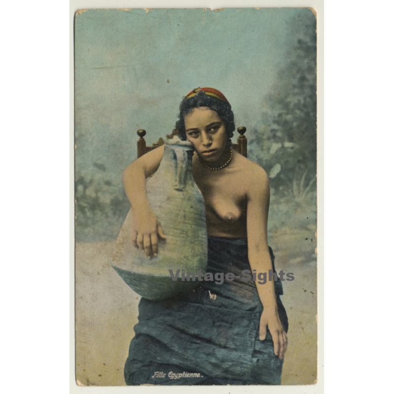 Egypt: Fille Egyptienne / Water Jar - Nude - Ethnic (Vintage PC ~1900s/1910s)