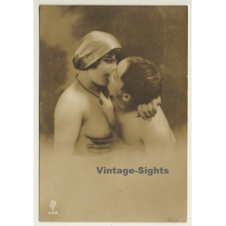 Jean Agélou?: French Nude Couple Kissing / Risqué (Vintage RPPC ~1910s)