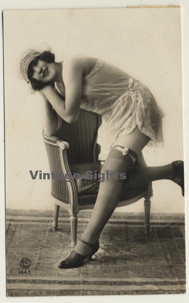 1920s Risque n/ Nude French RPPC Real Photo Postcard SASSY 