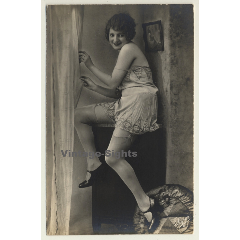 Studio Super / Paris: Sweet Woman In Bodice - Stockings / Risqué (Vintage RPPC ~1920s)