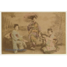 Japan: Geishas In Kimonos / Wagasa - Meiji Period (Vintage Hand Tinted Photo ~1890s)