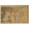 Japan: 3 Geishas On Porch Of Minka / Meiji Period (Vintage Hand Tinted Photo ~1890s)