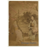 Japan: 2 Geishas - Wagasa - Sakura / Meiji Era (Vintage Hand Tinted Photo ~1890s)