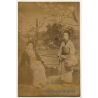 Japan: 2 Geishas *2 - Wagasa - Sakura / Meiji Era (Vintage Hand Tinted Photo ~1890s)