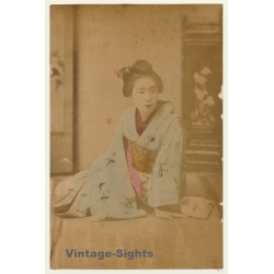 Japan: Geisha In Kimono - Wareshinobo / Meiji Era (Vintage Hand Tinted Photo ~1890s)