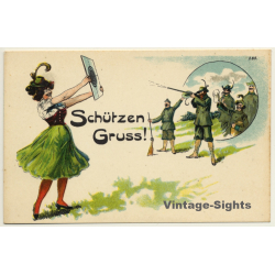 Schützengruss - Aunt Sally - Rifle (Vintage Postcard Litho ~1900s/1910s)