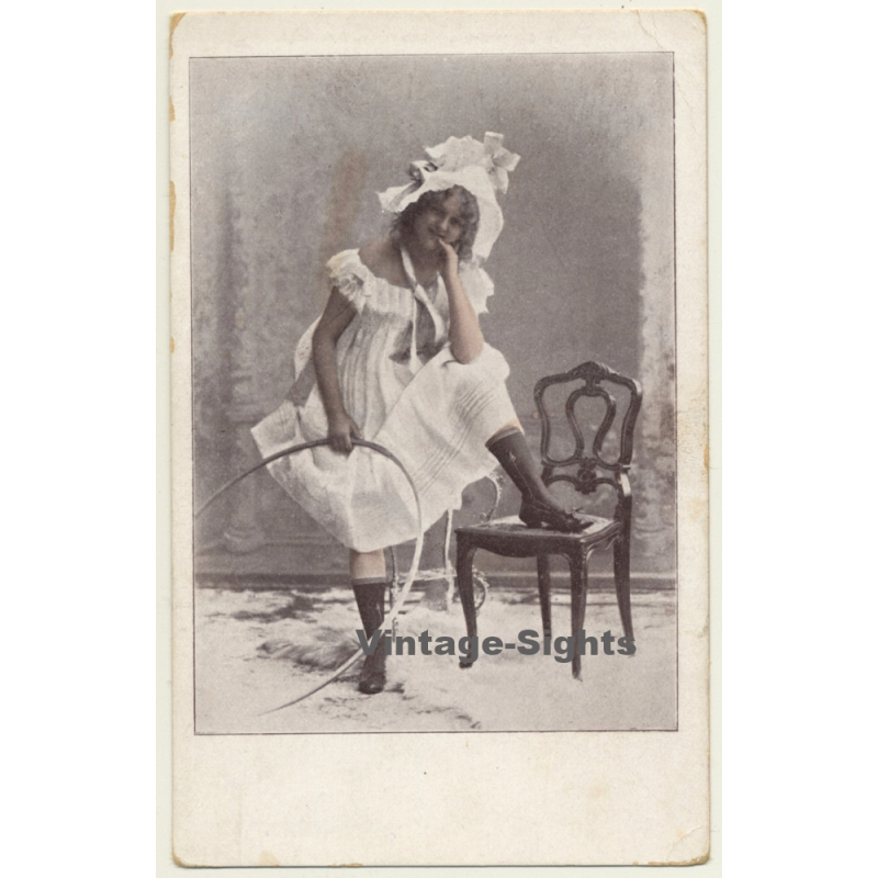 Sweet Girl With Rhythmic Gymnastics Hoop (Vintage Postcard ~1900s)