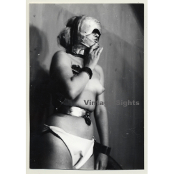 Pretty Blonde Semi Nude / Strange Face Mask - Handcuffs - BDSM (Vintage Photo GDR ~ 1960s)