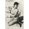 Pretty Nude Female Kneels On Beach / Pin-Up (Vintage RPPC ~1950s)