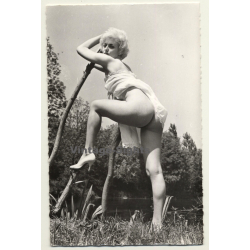 Racy Blonde Semi Nude *2 / Meadow - Legs - Pin-Up (Vintage RPPC ~1950s)