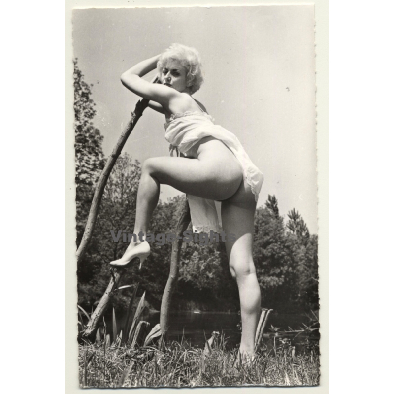 Racy Blonde Semi Nude *2 / Meadow - Legs - Pin-Up (Vintage RPPC ~1950s)