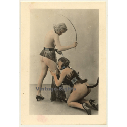 2 Semi Nudes In Hot Lingerie*1 / Biederer? - Hand Tinted - BDSM (Vintage Photo ~1920s)