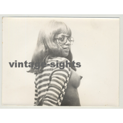 Geeky Semi Nude Secretary / Glasses - Nipples (Vintage Amateur Photo 18x24)