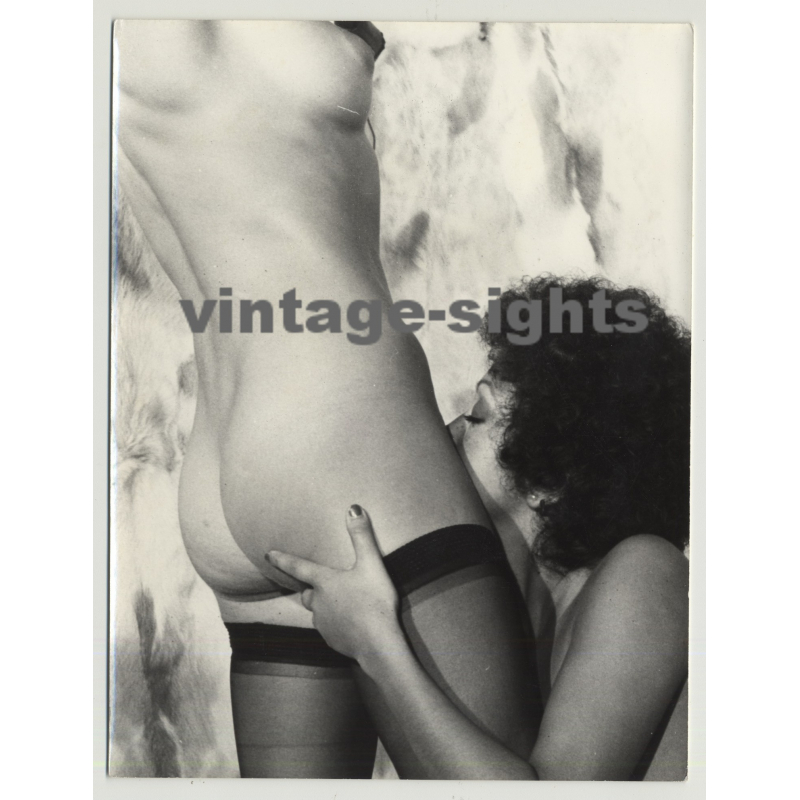 Dark Skinned Woman Caressing Her Girlfriend / Lesbian Int - Tights (Vintage Amateur Photo 24x18)