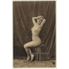 Petite French Nude On Stool / Turban - Boudoir (Vintage PC ~1910s/1920s)