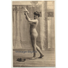 Classic French Nude Holds Bird / Boudoir (Vintage PC ~1910s/1920s)