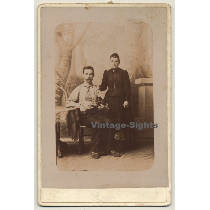 Unidentified Belgian Couple / Klumpen - Pipe (Vintage Cabinet Card ~1890s/1900s)