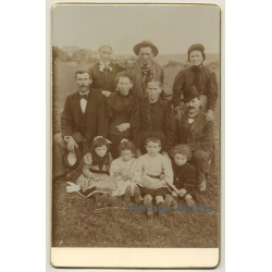 Large Belgian Family On Meadow / 4 Generations (Vintage Cabinet Card ~1890s/1900s)