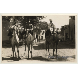 Luxor / Egypt: Gendarmerie On Camels / Street Scene (Vintage RPPC  ~1930s)