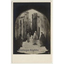 Tunis: Arab Quarter / Veiled Women - Burqa (Vintage RPPC ~1930s)