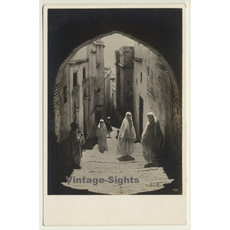 Tunis: Arab Quarter / Veiled Women - Burqa (Vintage RPPC ~1930s) Tunis: Arab Quarter / Veiled Women - Burqa (Vintage RPPC ~1930s)