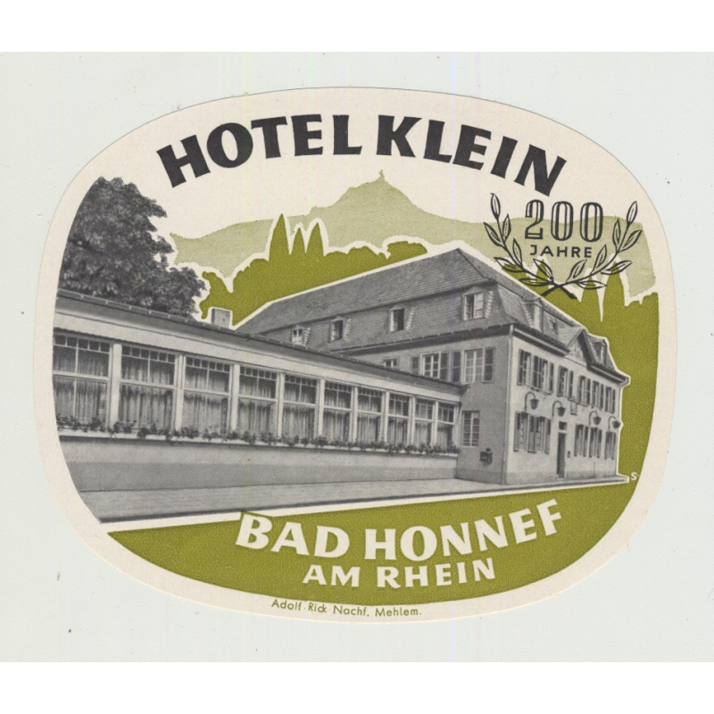 Hotel Klein - Bad Honnef Am Rhein / Germany (Vintage Luggage Label)