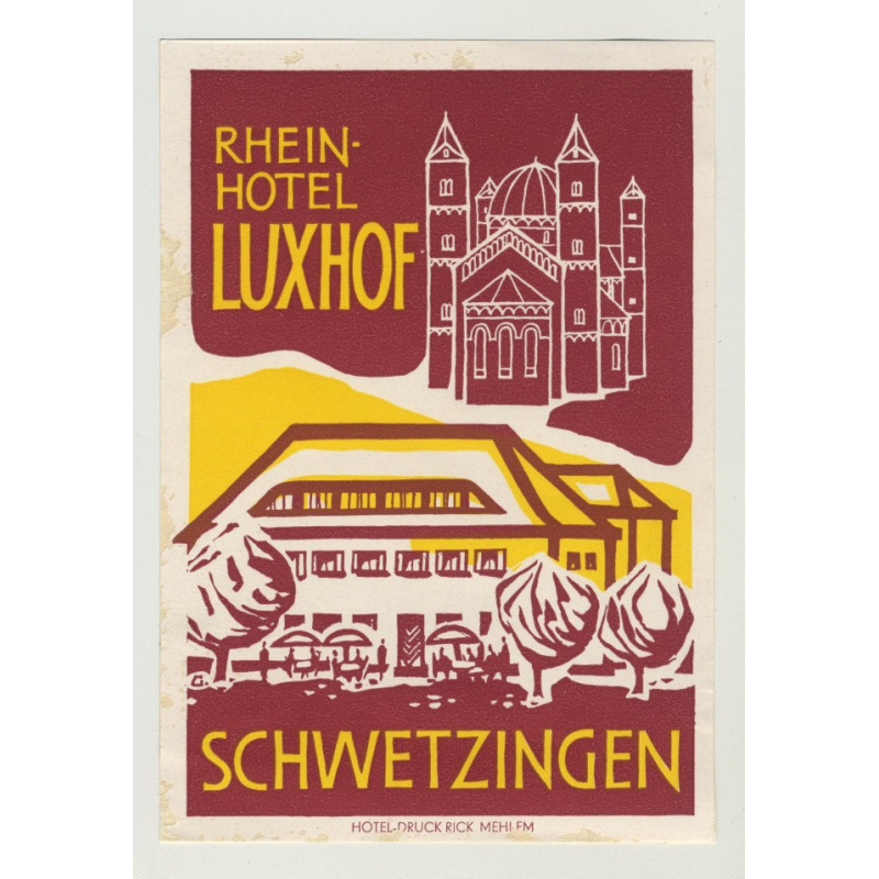 Rhein-Hotel Luxhof - Schwetzingen / Germany (Vintage Luggage Label)