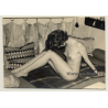 Slim Natural Nude Beauty *7 / On Blanket - Small Boobs (Vintage Photo Germany ~1950s)
